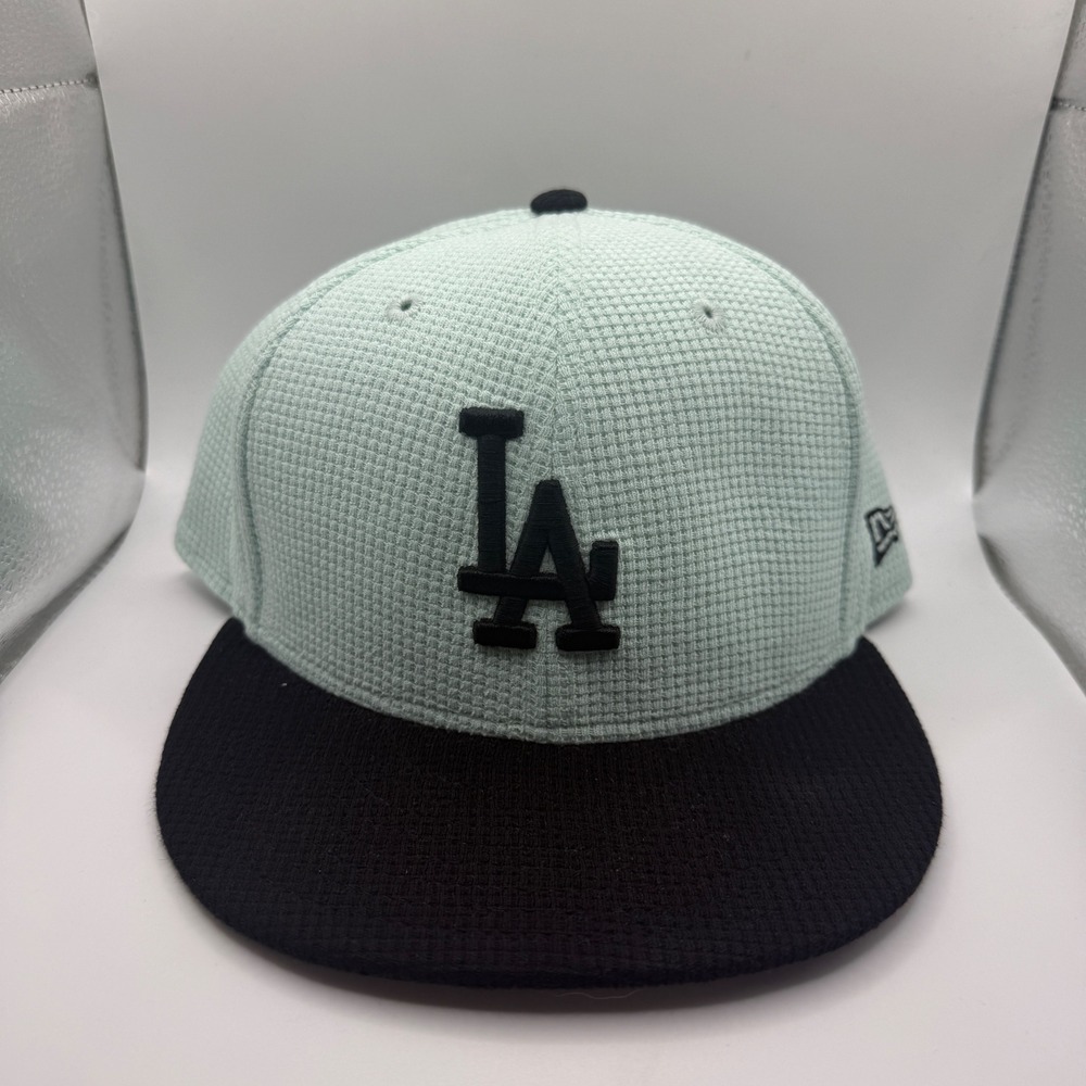 New Era 59FIFTY LA Dodgers Fitted Hat 7 3/4 Mint‎ Green Black Waffle Knit Cap